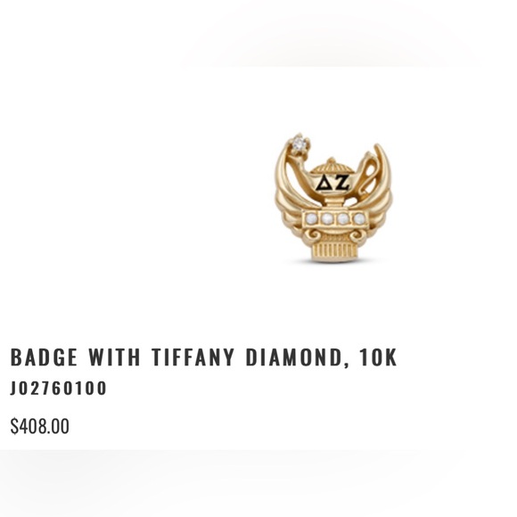 Delta Zeta Badge with Tiffany Diamond, 10K - Picture 2 of 4